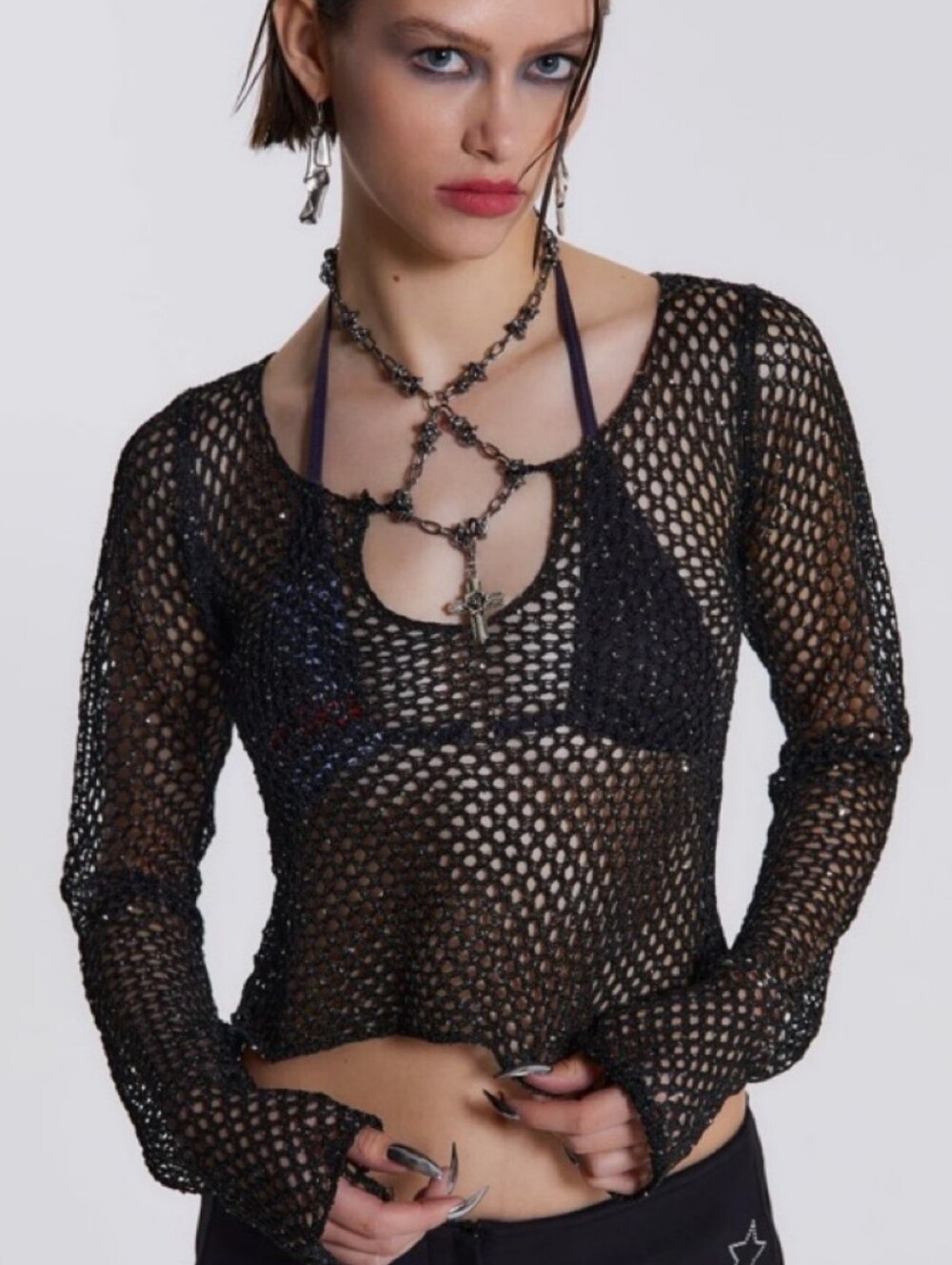 Jaded London Sequin Crochet Top